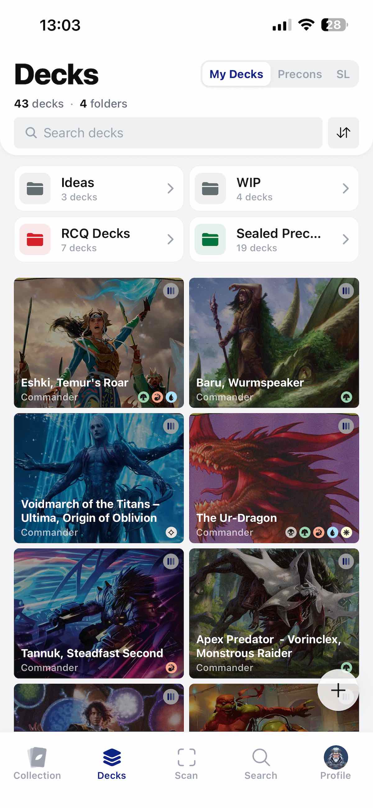 Decks hub screen